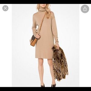 Camel Michael Kors turtleneck sweater dress